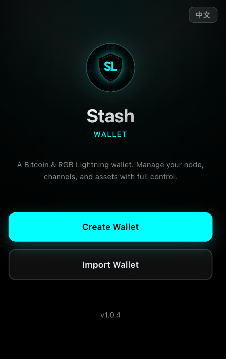 Stash Wallet onboarding screen with create wallet and import wallet actions